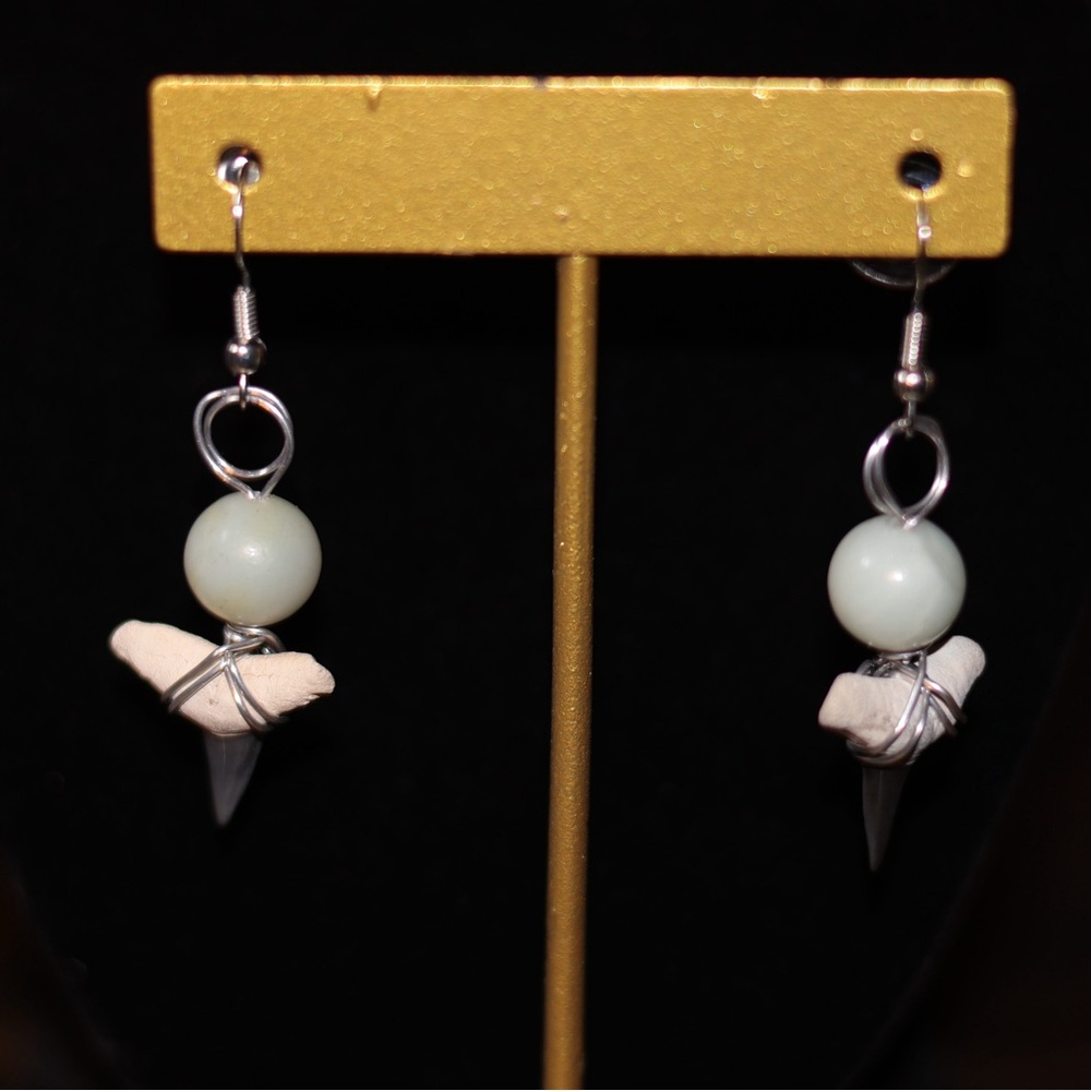 Genuine Fossilized Sharks Tooth Earrings